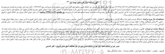 مزایده،مزایده فروش ششدانگ عرصه و اعیان یک دستگاه آپارتمان مسکونی قطعه 21 تفکیکی  پلاک 8519فرعی از 21 اصلی  