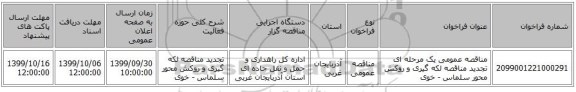 مناقصه عمومی یک مرحله ای تجدید مناقصه لکه گیری و روکش محور سلماس - خوی