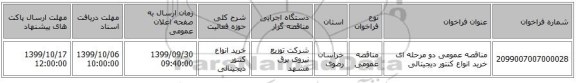 مناقصه عمومی دو مرحله ای خرید انواع کنتور دیجیتالی