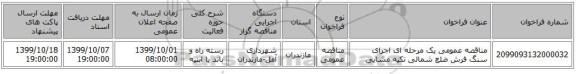 مناقصه عمومی یک مرحله ای اجرای سنگ فرش ضلع شمالی تکیه مشایی