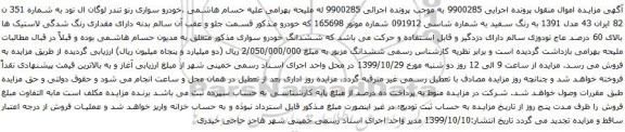 آگهی مزایده خودرو سواری رنو تندر لوگان ال نود