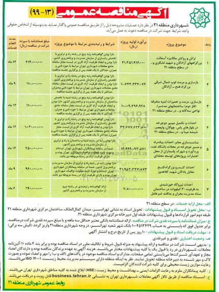 مناقصه تراش و روکش مکانیزه آسفالت بزرگراههای ....