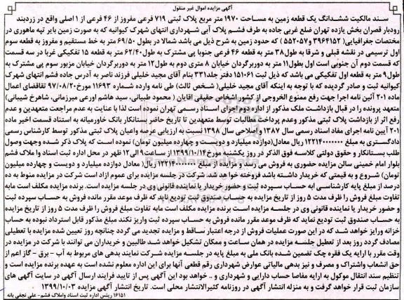 مزایده مزایده ششدانگ یک قطعه زمین 1970 مترمربع