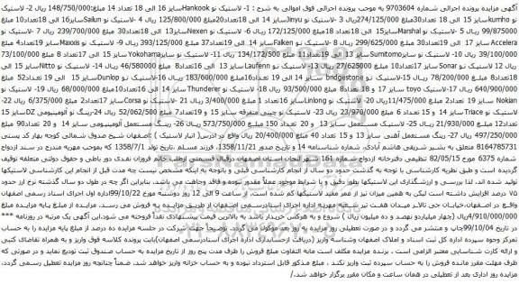 آگهی مزایده لاستیک نو و غیره