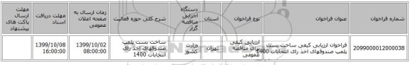 فراخوان ارزیابی کیفی ساخت بست پلمپ صندوقهای اخذ رای انتخابات 1400