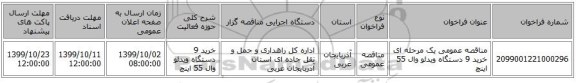 مناقصه عمومی یک مرحله ای خرید 9 دستگاه ویدئو وال 55 اینچ