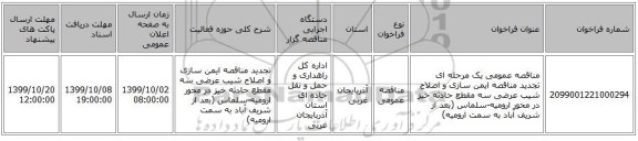 مناقصه عمومی یک مرحله ای تجدید مناقصه ایمن سازی و اصلاح شیب عرضی سه مقطع حادثه خیز در محور ارومیه-سلماس (بعد از شریف آباد به سمت ارومیه) 