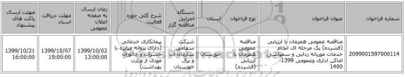 مناقصه عمومی همزمان با ارزیابی (فشرده) یک مرحله ای انجام خدمات موریانه زدایی و سمپاشی اماکن اداری وعمومی 1399-1400