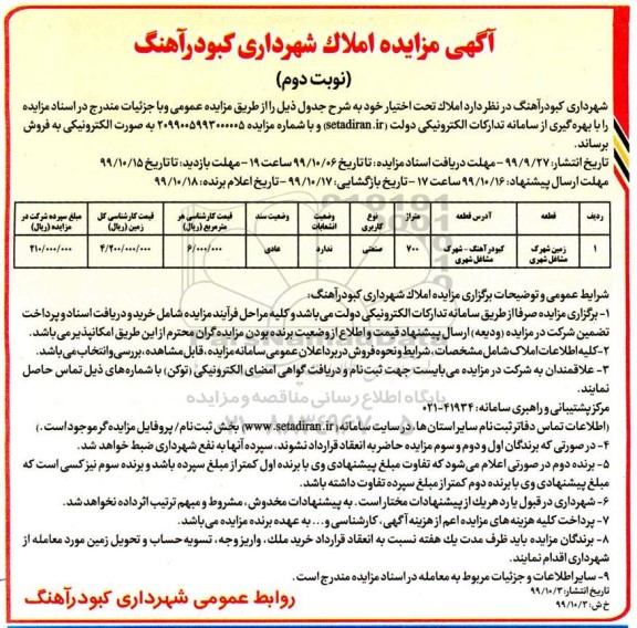 مزایده،مزایده فروش املاک صنعتی 700 مترمربع نوبت دوم