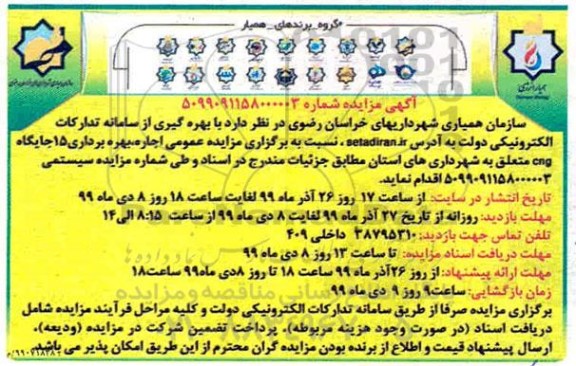 مزایده ،مزایده اجاره، بهره برداری 15 جایگاه cng