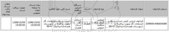 فراخوان ارزیابی کیفی احداث شبکه و انشعابات گاز بصورت پراکنده در شهرستان همدان(ناحیه1و2) 47-99