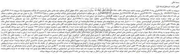 مزایده،مزایده فروش یک قطعه زمین با وضعیت موجود به مساحت 1787 مترمربع  