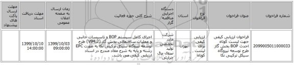 فراخوان ارزیابی کیفی جهت لیست کوتاه احدث BOP بخش گاز طرح توسعه نیروگاه سیکل ترکیبی نکا 