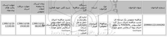 مناقصه عمومی یک مرحله ای تجدید مناقصه اجرای سیل کت امولسیونی FOGSEAL به منظور احیای رویه آسفالتی محور مهاباد - سردشت