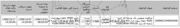 مناقصه عمومی یک مرحله ای خرید 4000 حلقه ریبون مدل KO چاپگر صدور کارت شعبه ای برند POINTMAN-TP9100