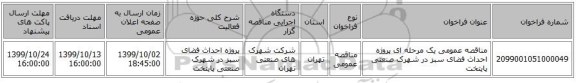 مناقصه عمومی یک مرحله ای پروژه احداث فضای سبز در شهرک صنعتی پایتخت
