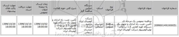 مناقصه عمومی یک مرحله ای تأمین، نصب، راه اندازی و تحویل یک دستگاه کوره القایی 1.5 تن واحد تولیدآلومینیوم شرکت آلومینای ایران