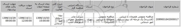 مناقصه عمومی همزمان با ارزیابی (فشرده) یک مرحله ای برون سپاری امور خدماتی 
