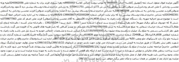 آگهی مزایده یک دستگاه خودروی وانت زامیاد