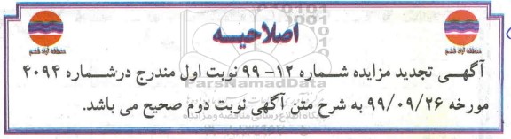 اصلاحیه مزایده فروش 6 قطعه باقی مانده از 17 قطعه زمین مسکونی