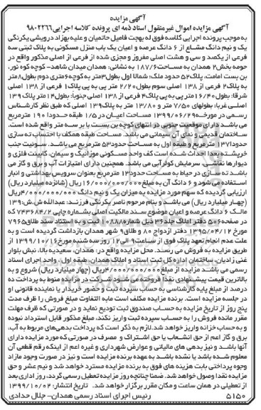 مزایده،مزایده یک ونیم دانگ مشاع از 6 دانگ یکباب منزل مسکونی