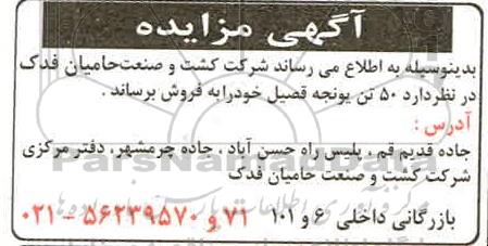 مزایده , مزایده فروش 50 تن یونجه قصیل