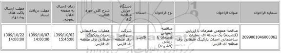 مناقصه عمومی همزمان با ارزیابی (فشرده) یک مرحله ای عملیات ساختمانی احداث پارکینگ طبقاتی برق منطقه ای فارس 