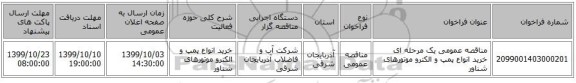 مناقصه عمومی یک مرحله ای خرید انواع پمپ و الکترو موتورهای شناور