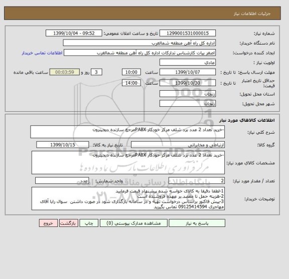 استعلام -خرید تعداد 2 عدد برد شلف مرکز خودکار PABXمرجع سازنده دیجیترون