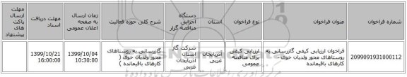 فراخوان ارزیابی کیفی گازرسانی به روستاهای محور ولدیان خوی -کارهای باقیمانده