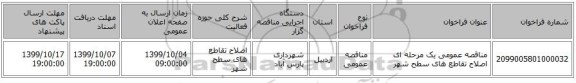 مناقصه عمومی یک مرحله ای اصلاح تقاطع های سطح شهر