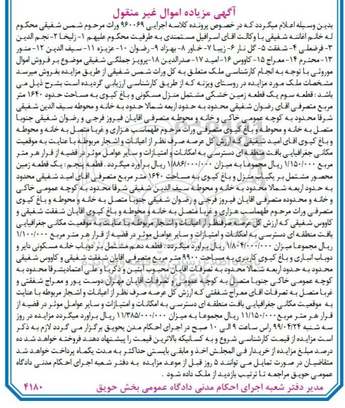 مزایده،مزایده یک قطعه زمین خشکی 1640 مترمربع 