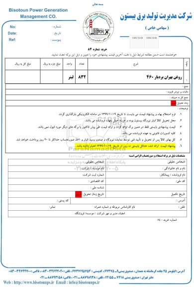 استعلام روغن بهران بردبار 460 