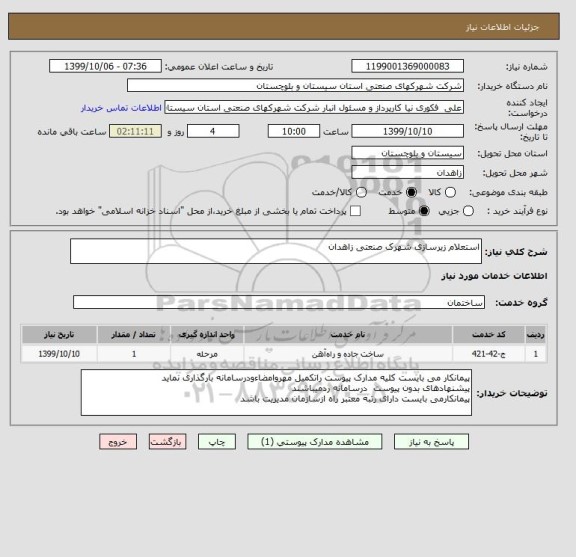 استعلام استعلام زیرسازی شهرک صنعتی زاهدان