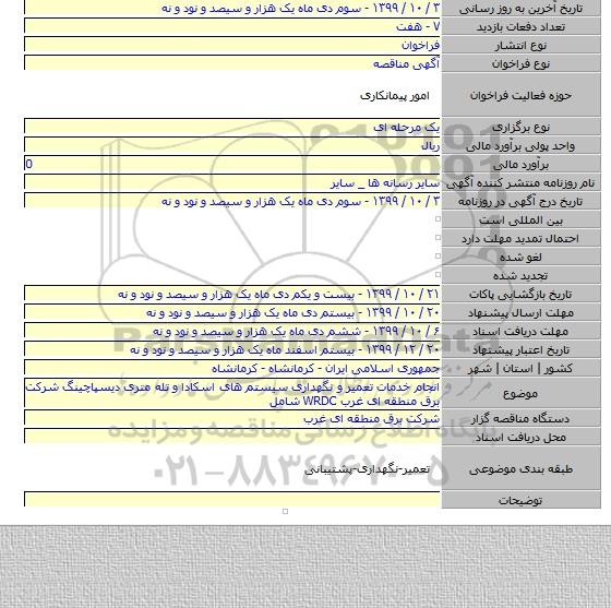 انجام خدمات تعمیر و نگهداری سیستم های اسکادا و تله متری دیسپاچینگ شرکت برق منطقه ای غرب  WRDC شامل