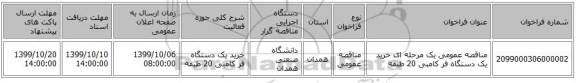 مناقصه عمومی یک مرحله ای خرید یک دستگاه فر کامبی 20 طبقه