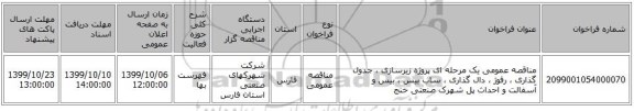 مناقصه عمومی یک مرحله ای پروژه زیرسازی ، جدول گذاری ، رفوژ ، دال گذاری ، ساب بیس ، بیس و آسفالت و احداث پل شهرک صنعتی خنج 