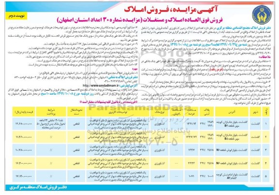 مزایده،مزایده فروش فوق العاده املاک و مستغلات نوبت دوم 