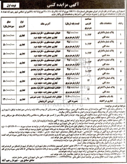 مزایده تعداد 8 باب مغازه 