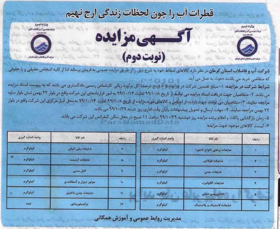 مزایده کالاهای اسقاط نوبت دوم