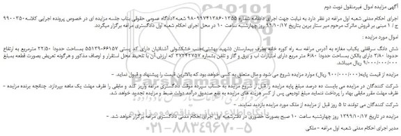 مزایده،مزایده فروش شش دانگ سرقفلی یکباب مغازه 