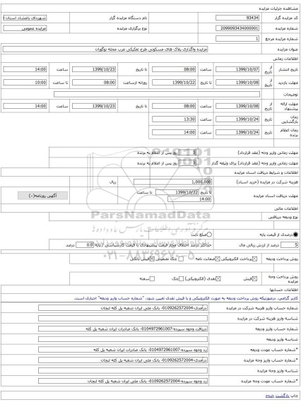 مزایده واگذاری پلاک های مسکونی طرح تفکیکی غرب محله نوگوران