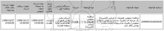 مناقصه عمومی همزمان با ارزیابی (فشرده) یک مرحله ای راهبری خدمات پشتبانی اداری , عمومی/ راهبری ماشینهای اداری ستاد و نواحی فاقد انبار