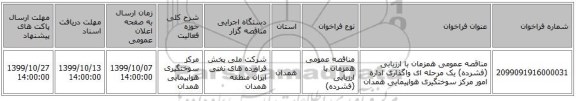 مناقصه عمومی همزمان با ارزیابی (فشرده) یک مرحله ای واگذاری اداره امور مرکز سوختگیری هواپیمایی همدان