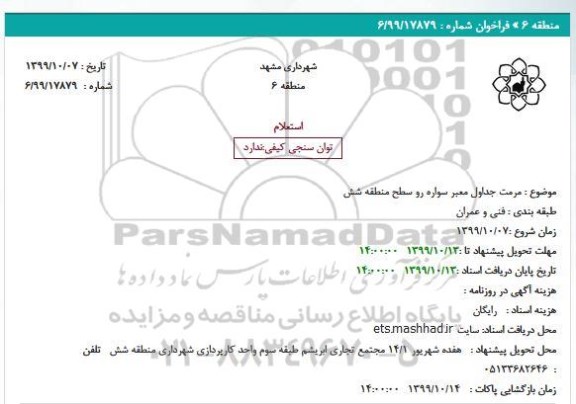 استعلام مرمت جداول معبر سواره رو 