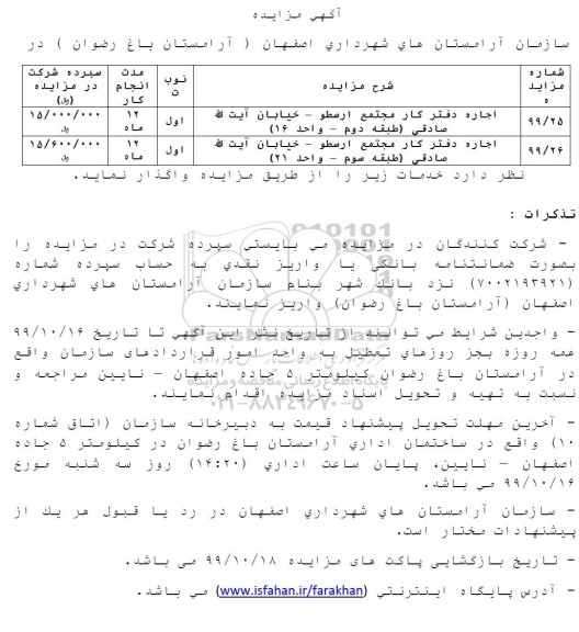 مزایده اجاره دفتر کار