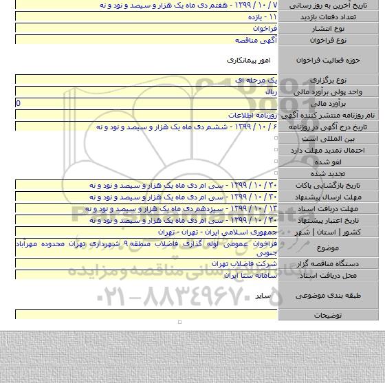 فراخوان عمومی لوله گذاری فاضلاب منطقه ۹ شهرداری تهران محدوده مهرآباد جنوبی