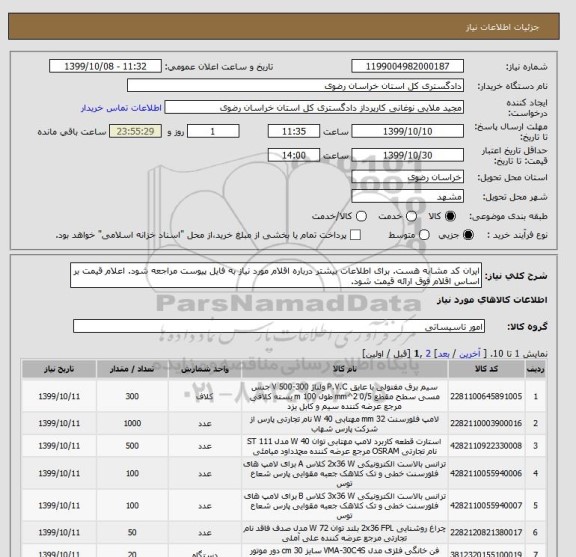 استعلام ایران کد مشابه هست. برای اطلاعات بیشتر درباره اقلام مورد نیاز به فایل پیوست مراجعه شود. اعلام قیمت بر اساس اقلام فوق ارائه قیمت شود.