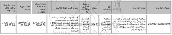 مناقصه عمومی همزمان با ارزیابی (فشرده) یک مرحله ای استاندارد سازی تاسیسات گرمایشی و سرمایشی مدارس شهدای وزارت دفاع  و خاتم بم  