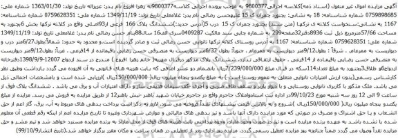 آگهی مزایده ششدانگ پلاک 166 فرعی از93اصلی واقع در کلاته ترکها بخش 6بجنورد به مساحت 57/66مترمربع